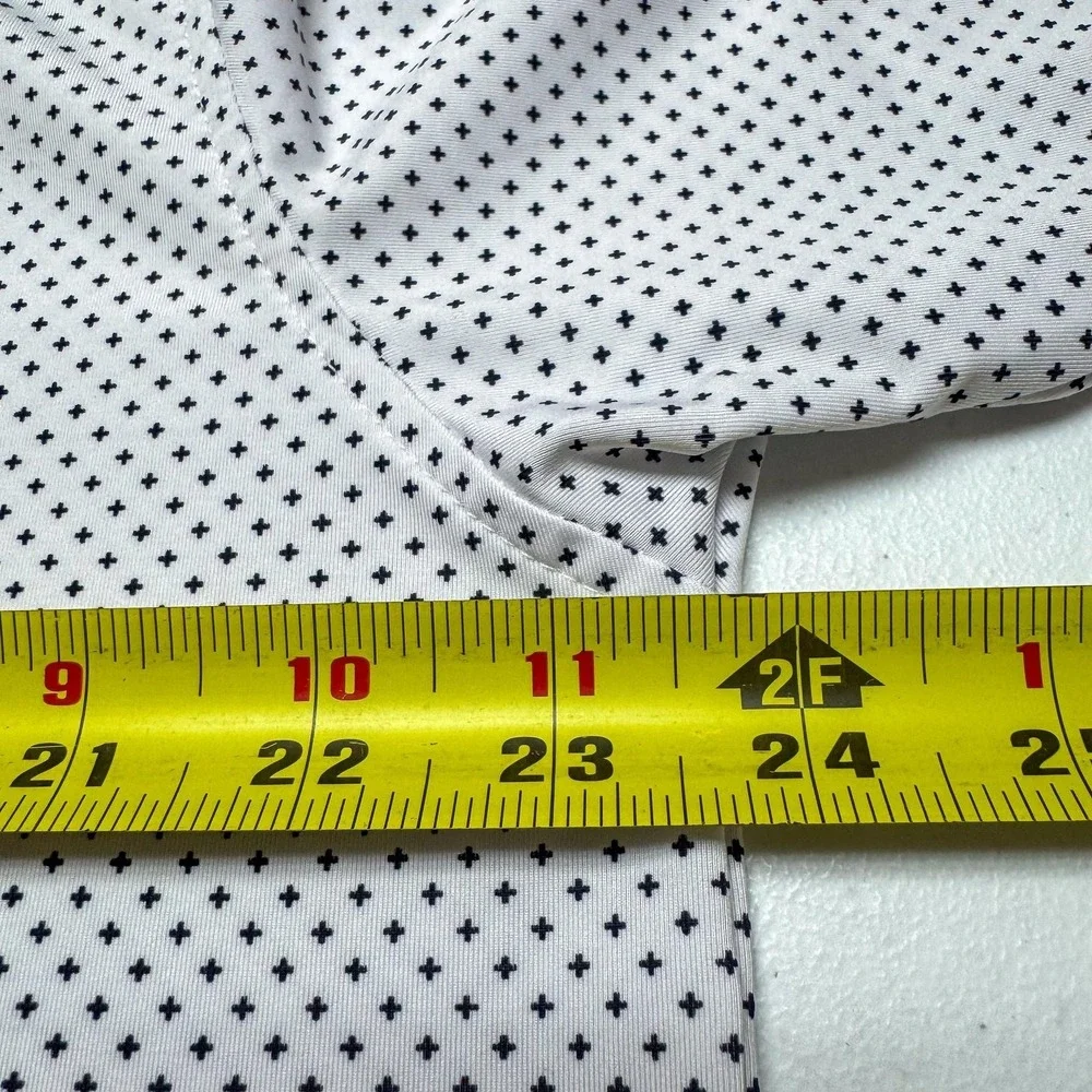 FootJoy Polo Shirt Mens Large White Micro Print‎ 1947 Lamp Post Golf Stretch Top